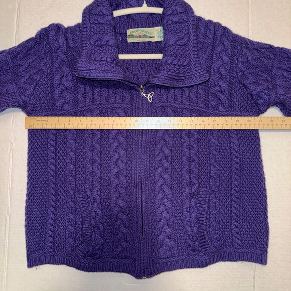 Aran Crafts $140 Merino Cardigan Sweater Double Collar Zip - Picture 6 of 10